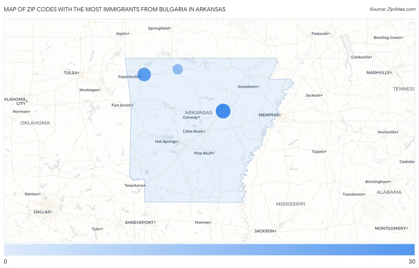 Zip Codes with the Most Immigrants from Bulgaria in Arkansas Map