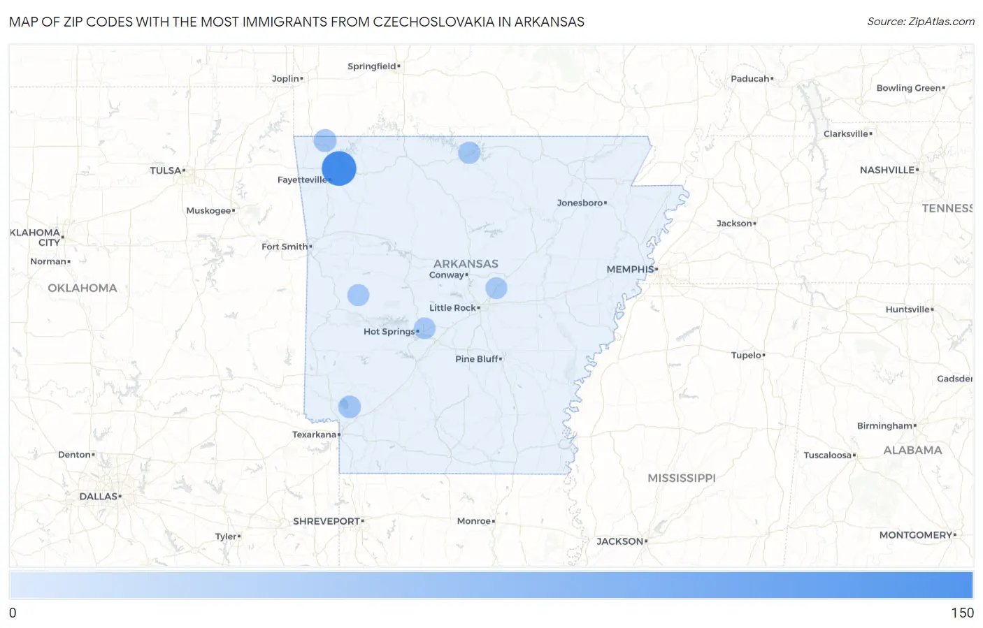 Zip Codes with the Most Immigrants from Czechoslovakia in Arkansas Map