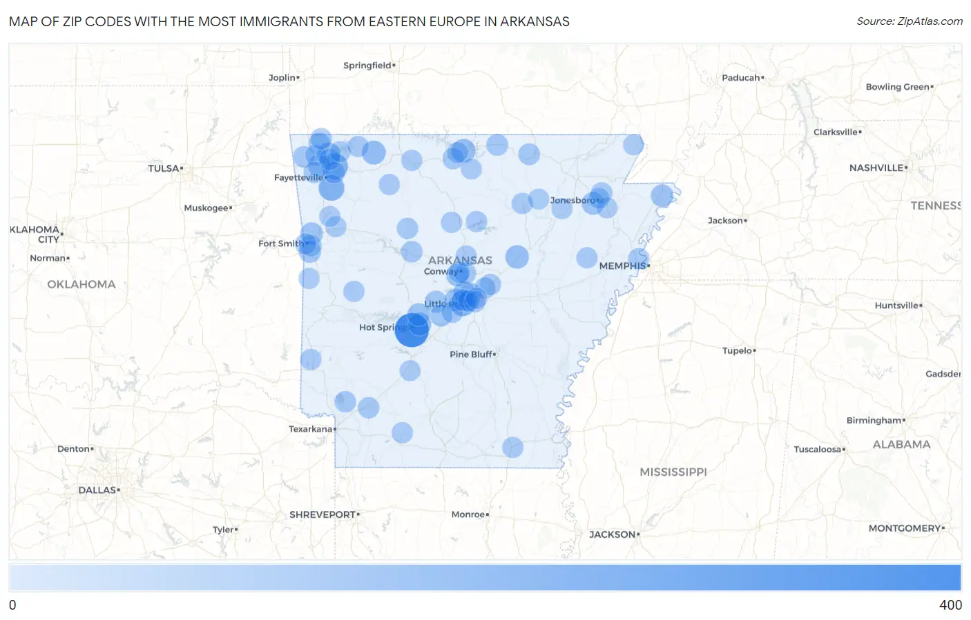 Zip Codes with the Most Immigrants from Eastern Europe in Arkansas Map