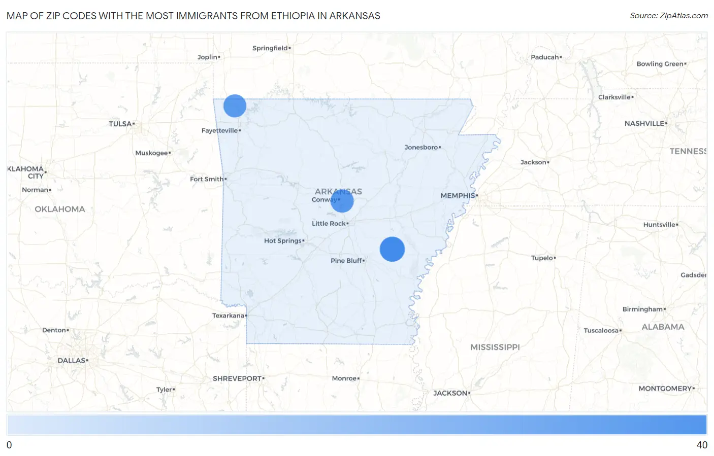 Zip Codes with the Most Immigrants from Ethiopia in Arkansas Map