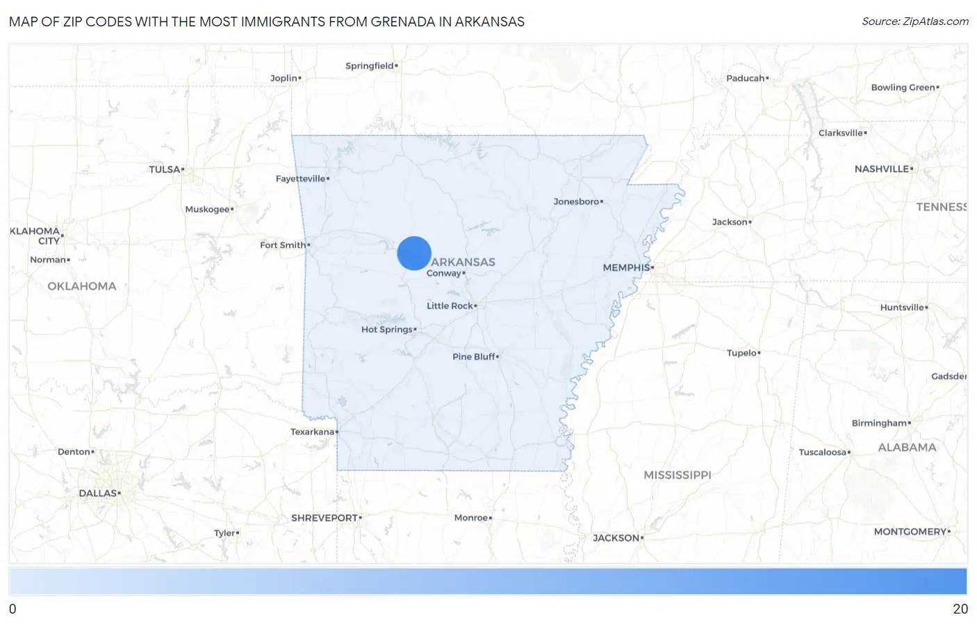 Zip Codes with the Most Immigrants from Grenada in Arkansas Map