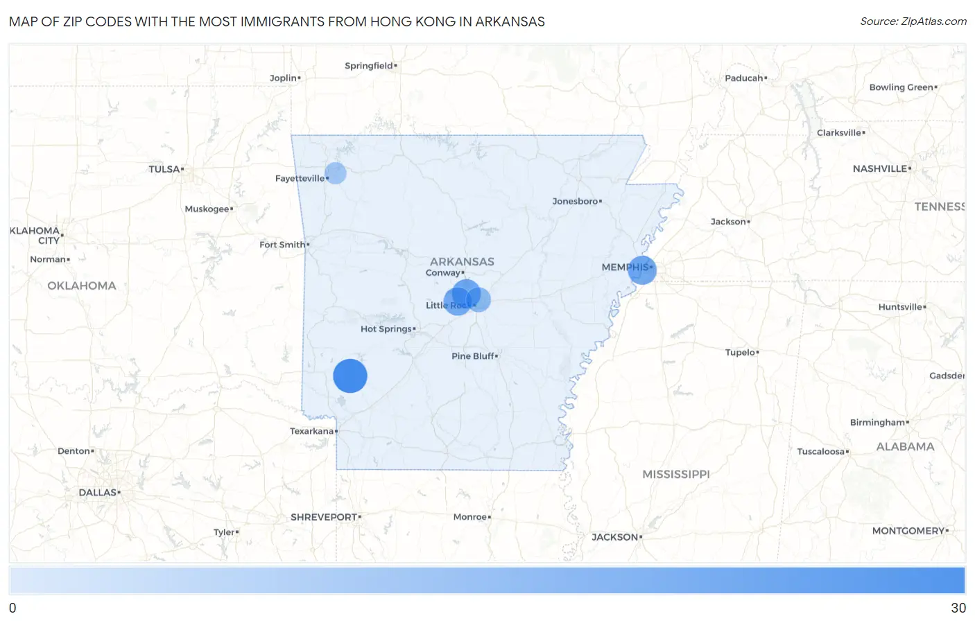 Zip Codes with the Most Immigrants from Hong Kong in Arkansas Map