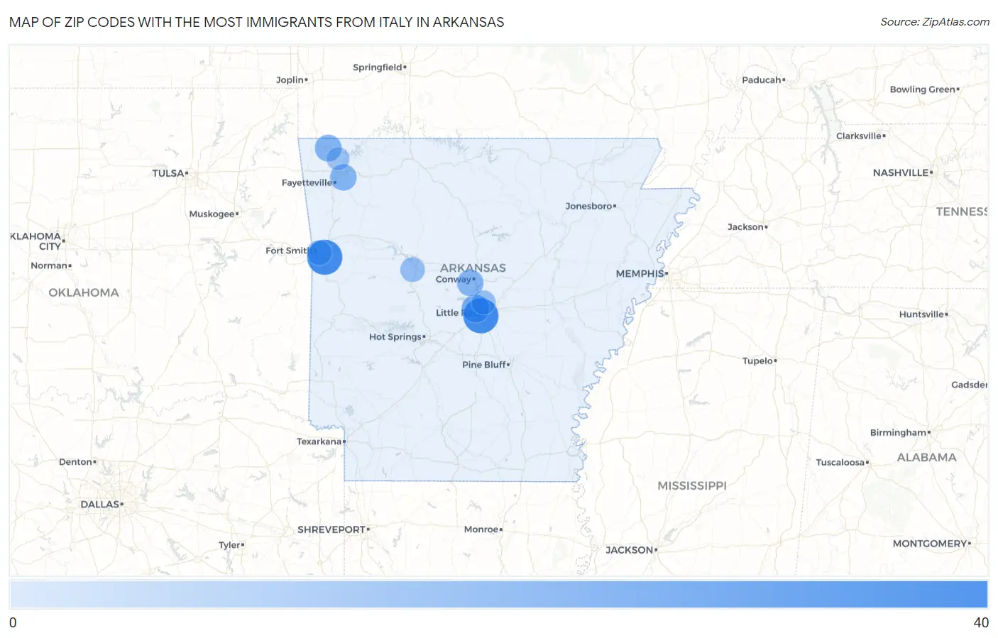 Zip Codes with the Most Immigrants from Italy in Arkansas Map