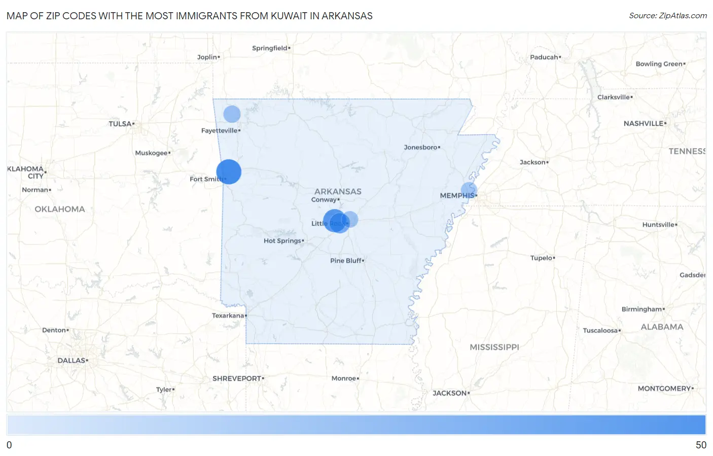 Zip Codes with the Most Immigrants from Kuwait in Arkansas Map