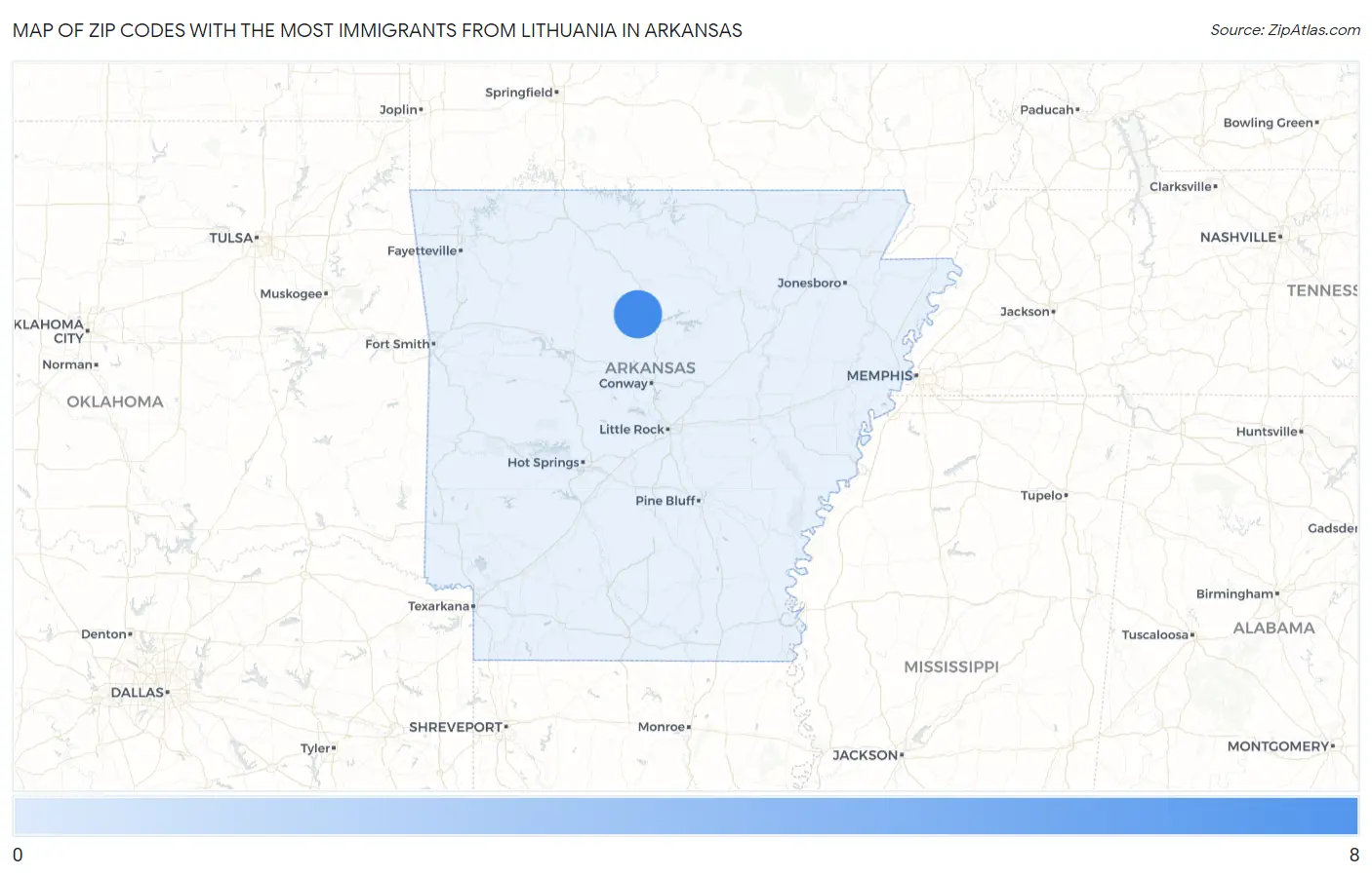 Zip Codes with the Most Immigrants from Lithuania in Arkansas Map