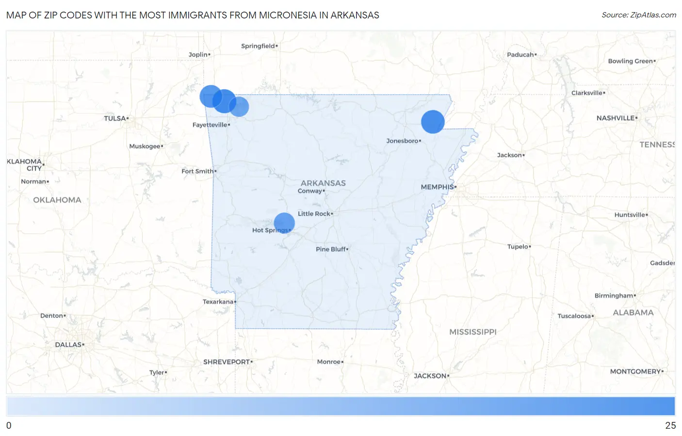 Zip Codes with the Most Immigrants from Micronesia in Arkansas Map