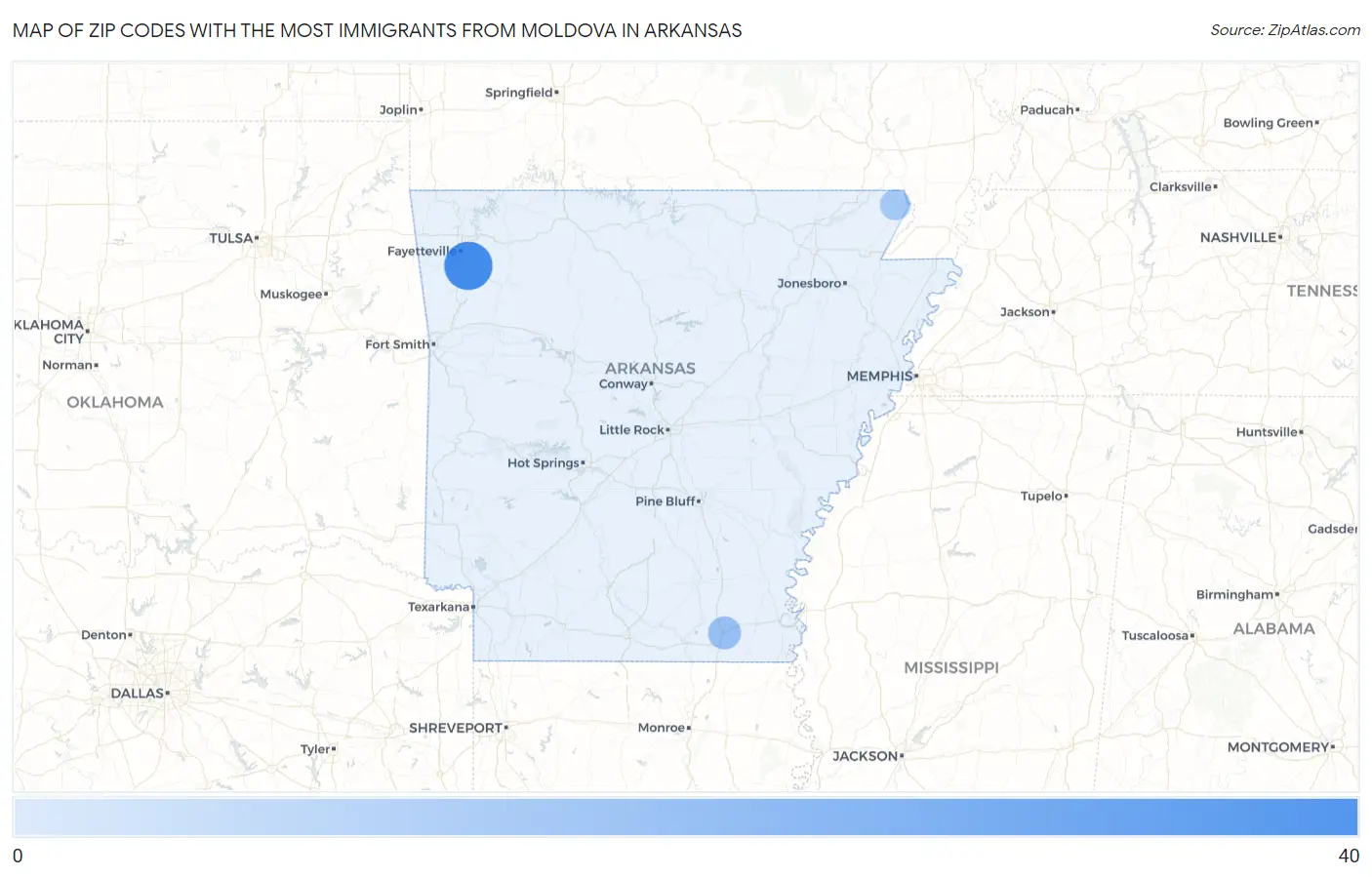 Zip Codes with the Most Immigrants from Moldova in Arkansas Map