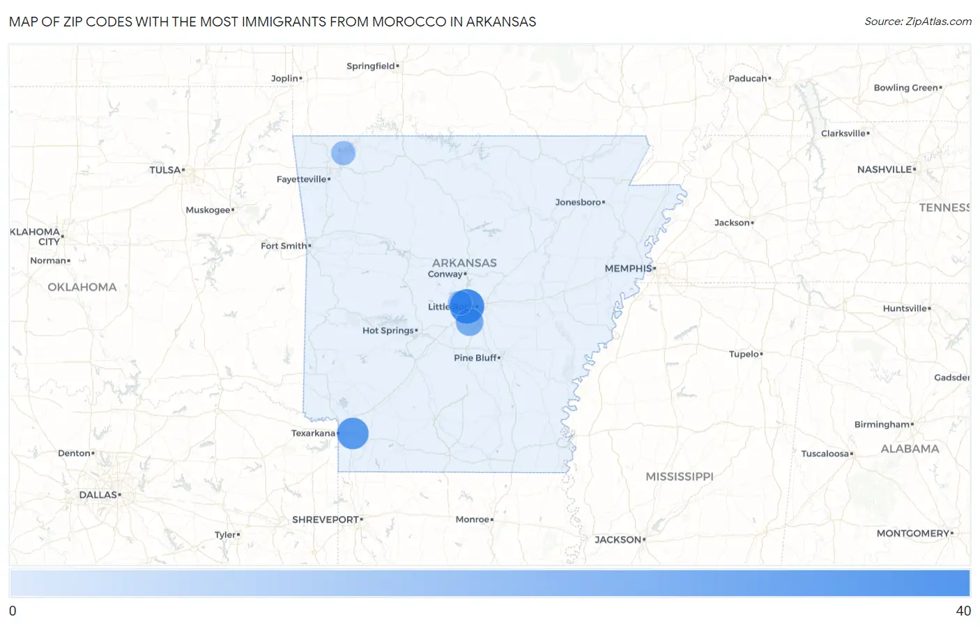 Zip Codes with the Most Immigrants from Morocco in Arkansas Map