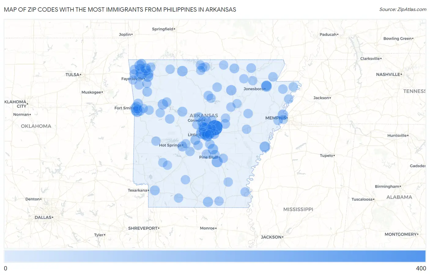 Zip Codes with the Most Immigrants from Philippines in Arkansas Map