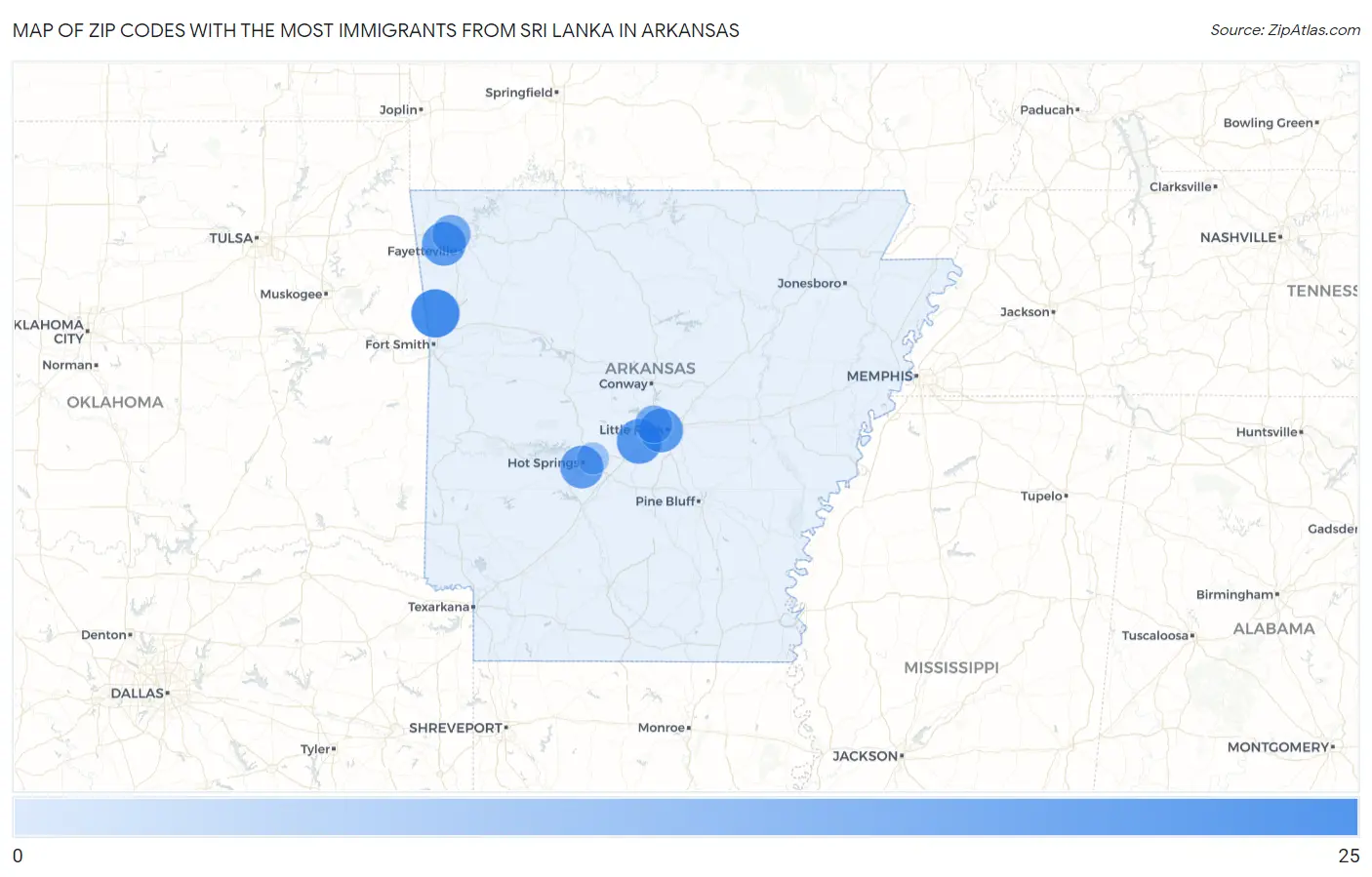 Zip Codes with the Most Immigrants from Sri Lanka in Arkansas Map