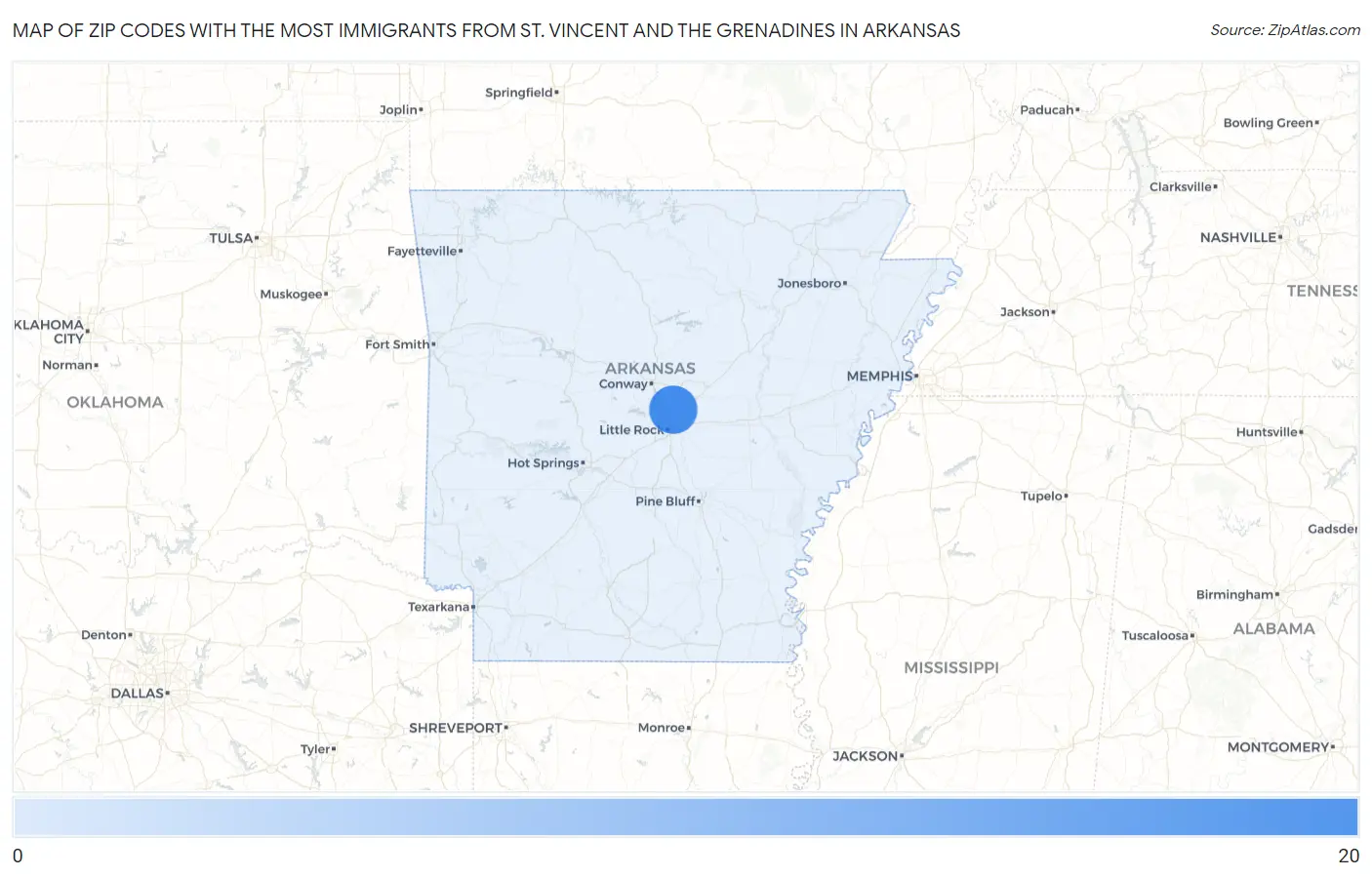 Zip Codes with the Most Immigrants from St. Vincent and the Grenadines in Arkansas Map