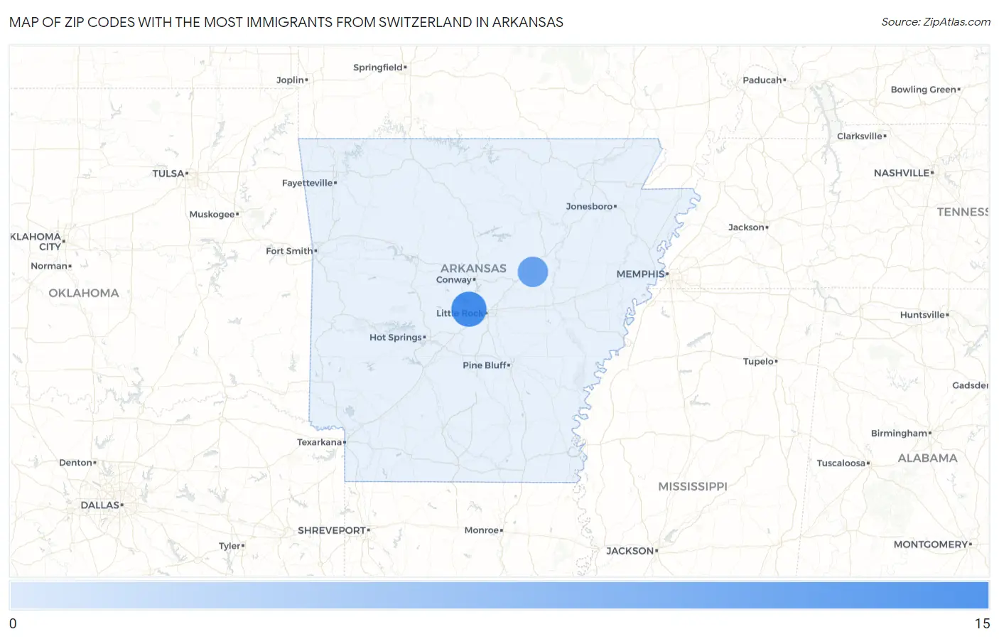 Zip Codes with the Most Immigrants from Switzerland in Arkansas Map