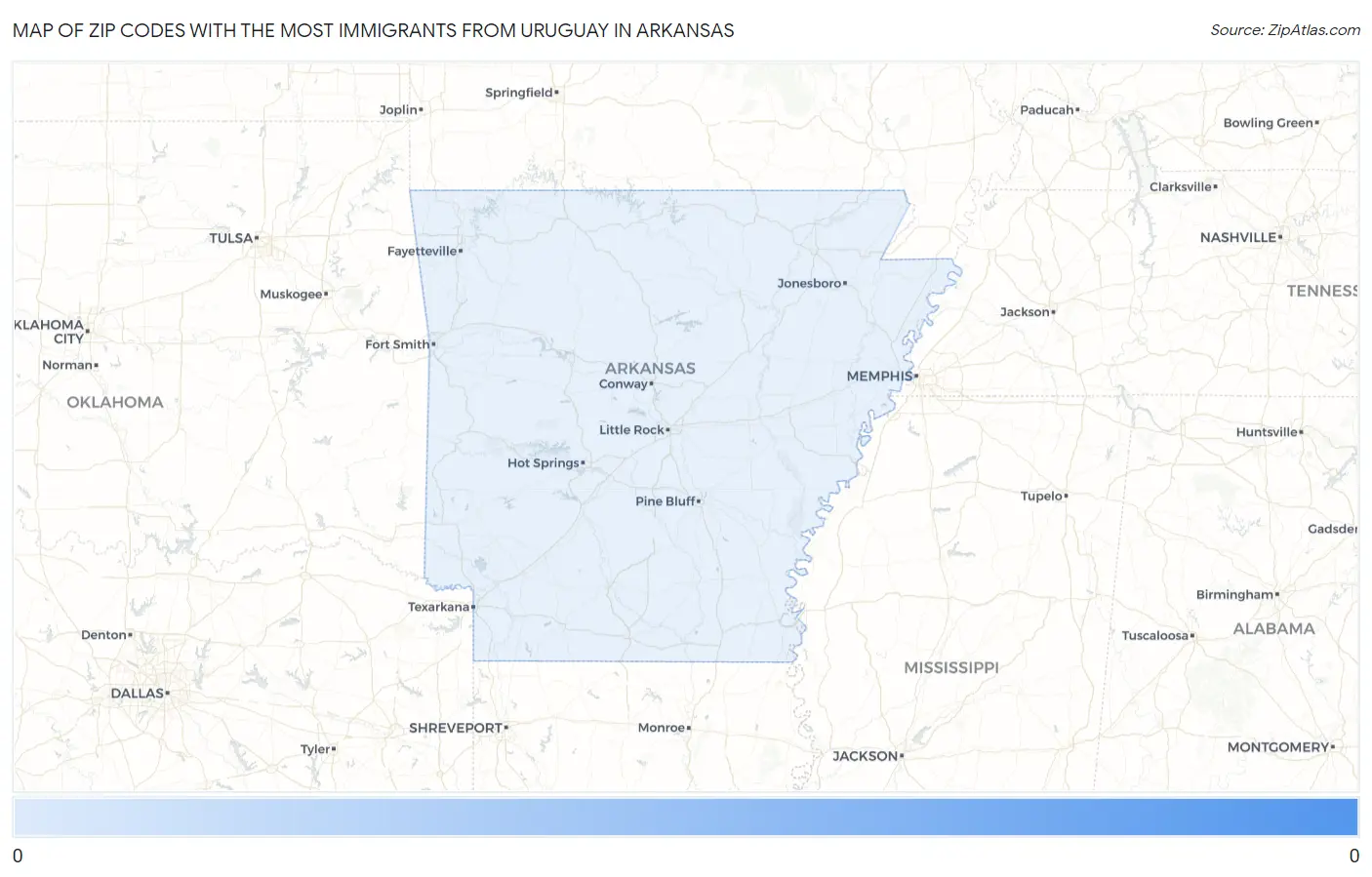 Zip Codes with the Most Immigrants from Uruguay in Arkansas Map