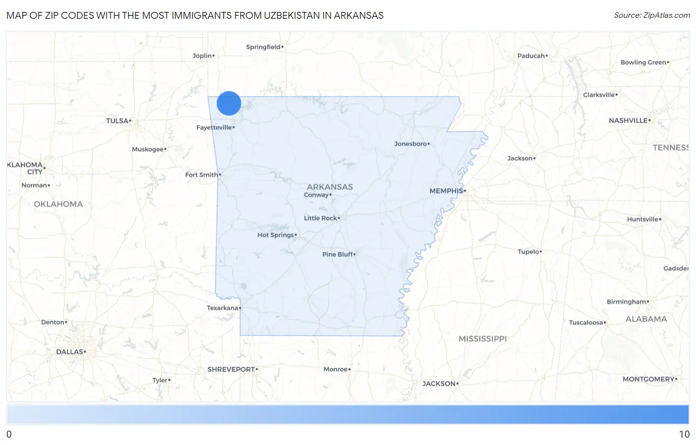 Zip Codes with the Most Immigrants from Uzbekistan in Arkansas Map