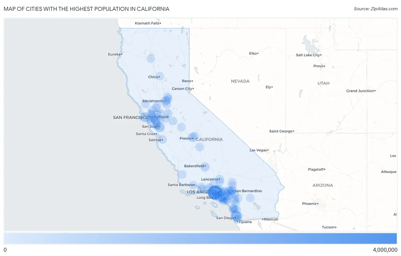Cities with the Highest Population in California Map