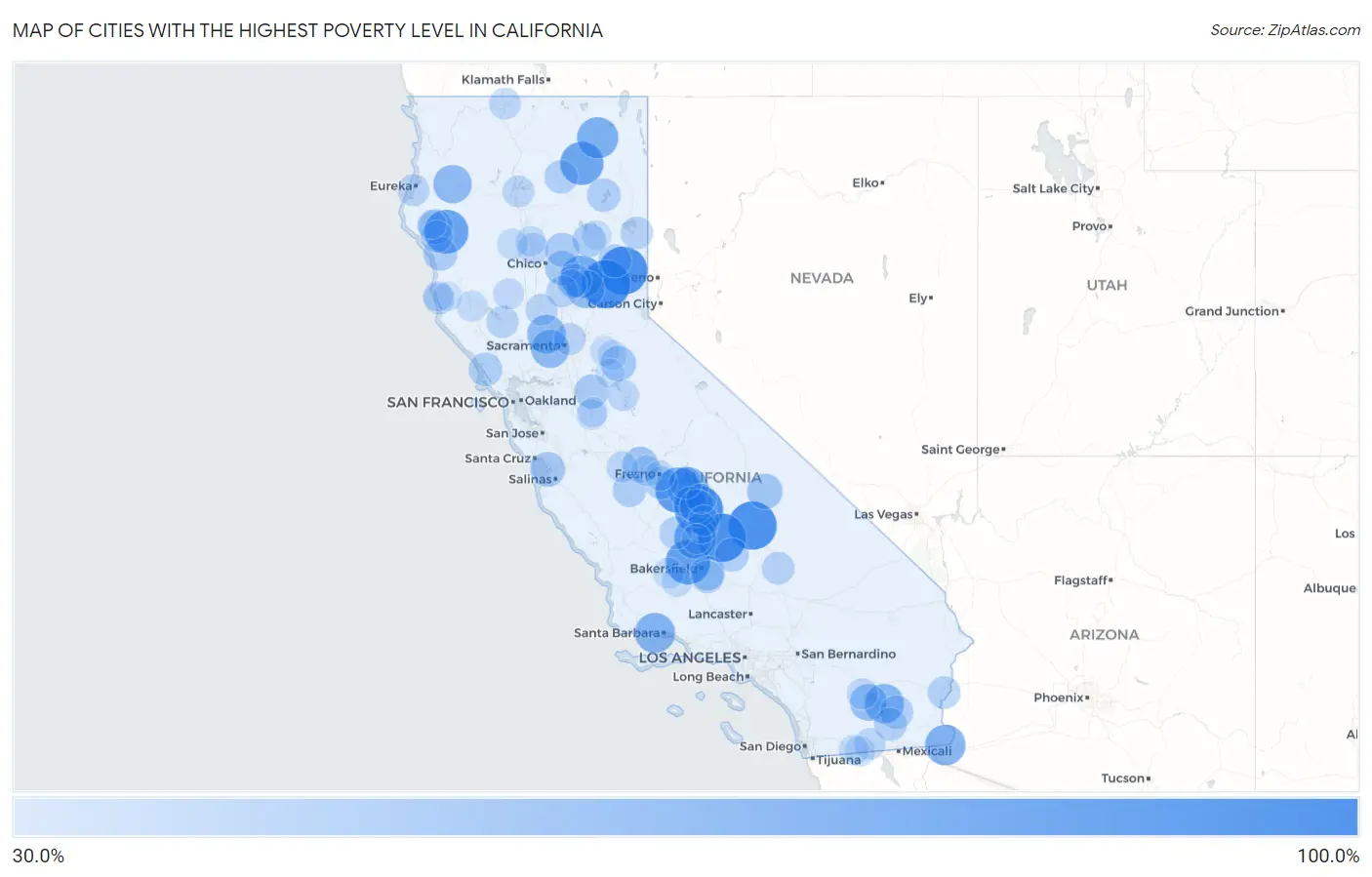 Cities with the Highest Poverty Level in California Map