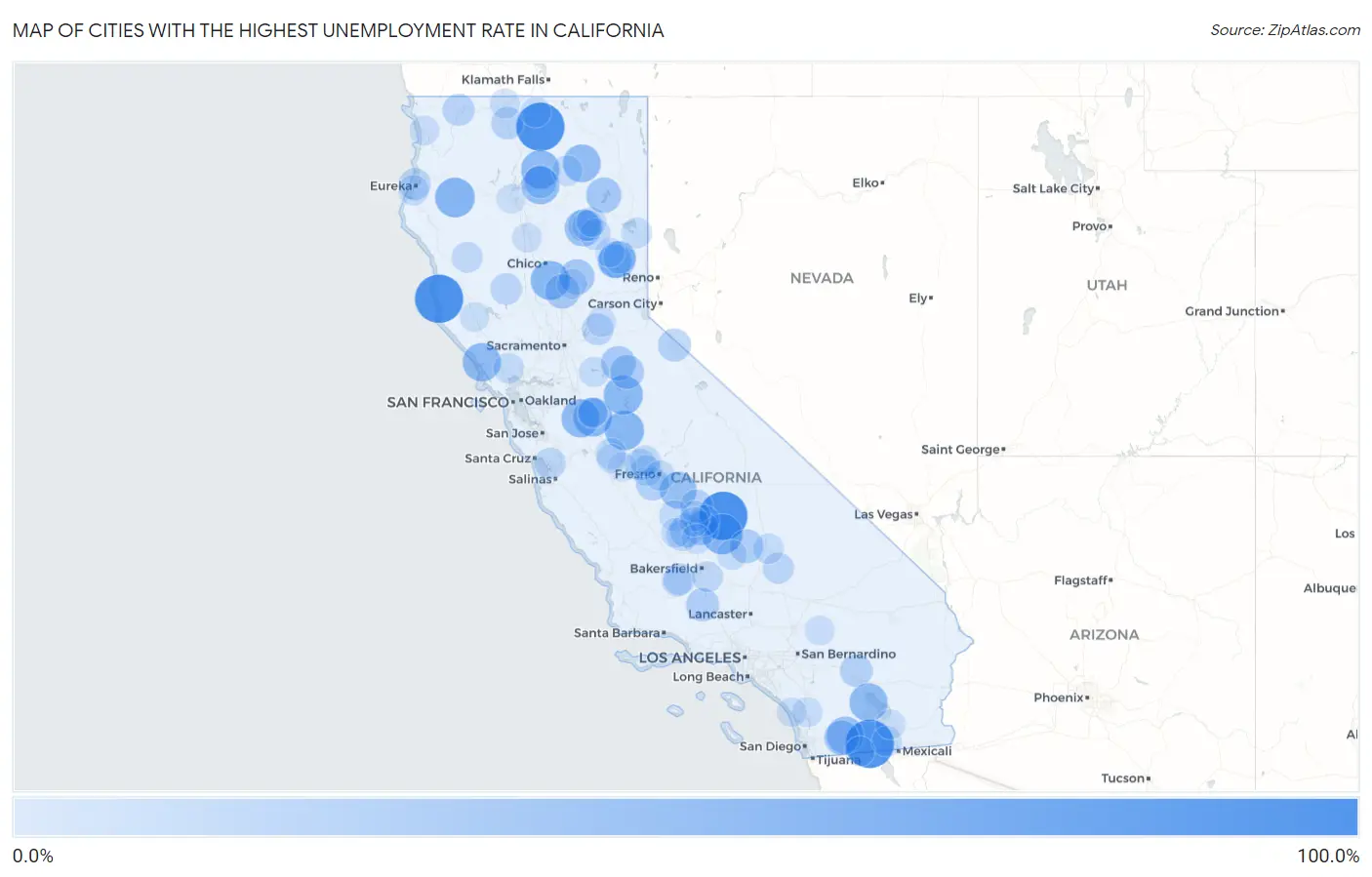 Cities with the Highest Unemployment Rate in California Map