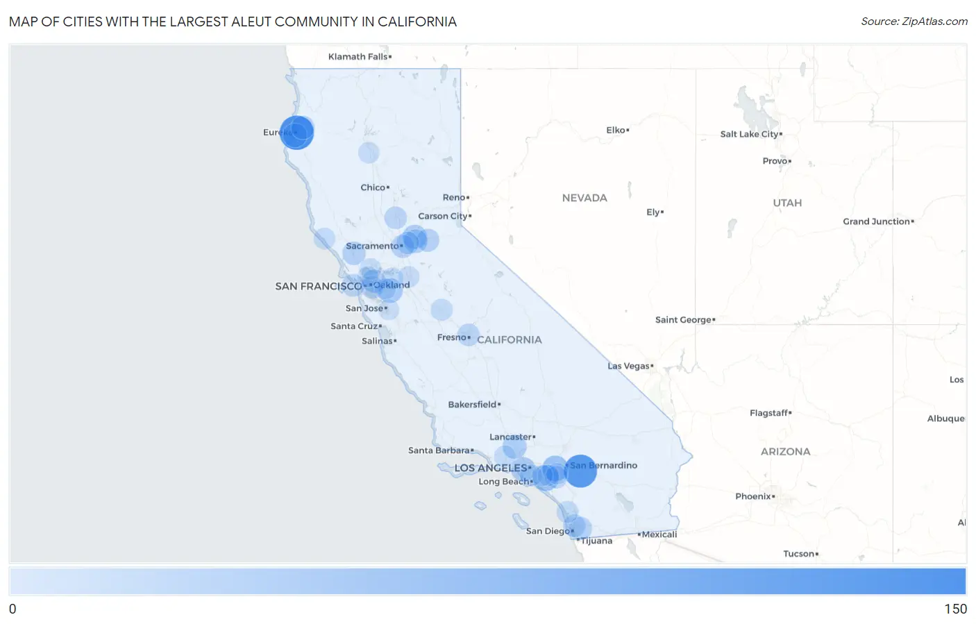 Cities with the Largest Aleut Community in California Map