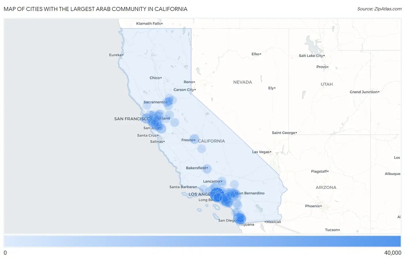 Cities with the Largest Arab Community in California Map