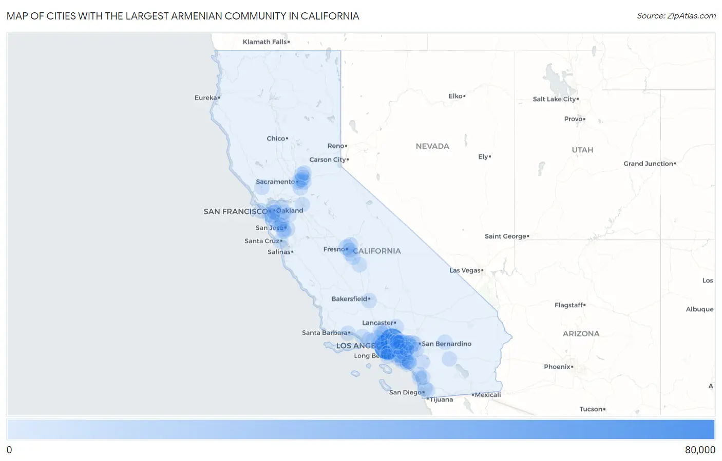 Cities with the Largest Armenian Community in California Map
