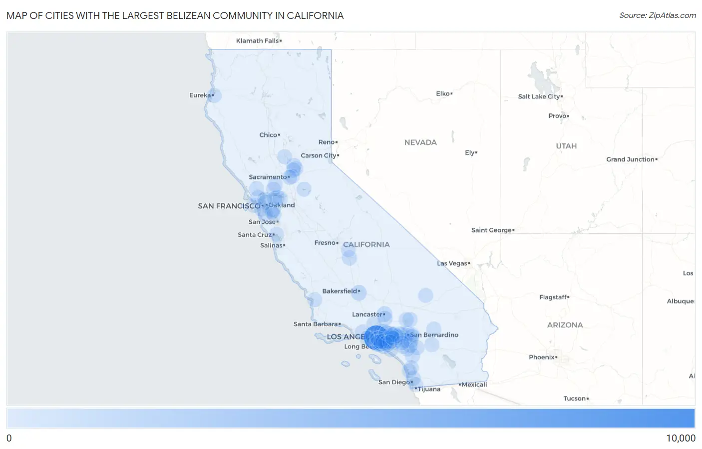 Cities with the Largest Belizean Community in California Map