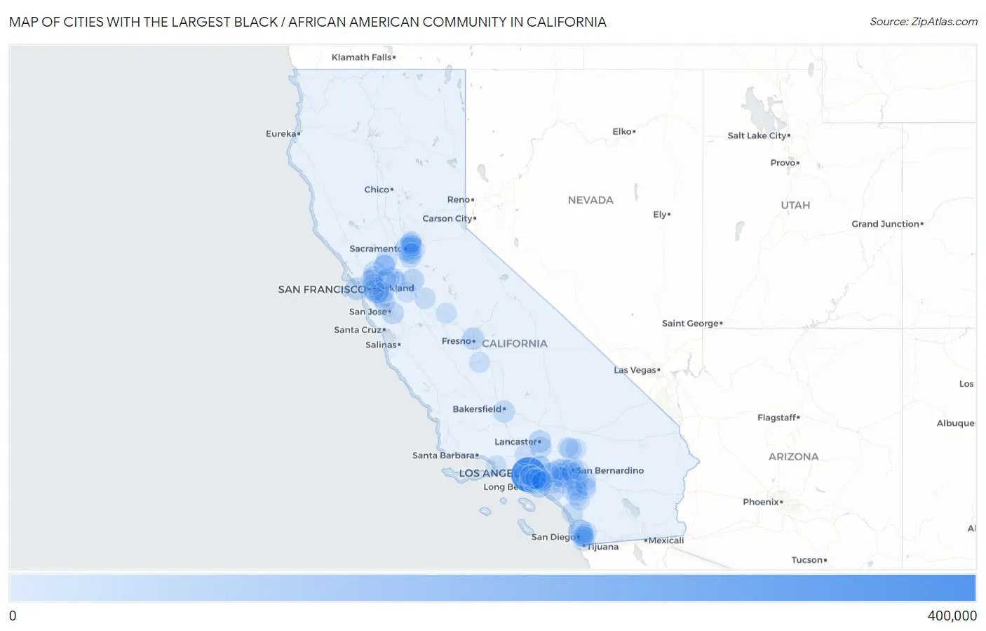 Cities with the Largest Black / African American Community in California Map