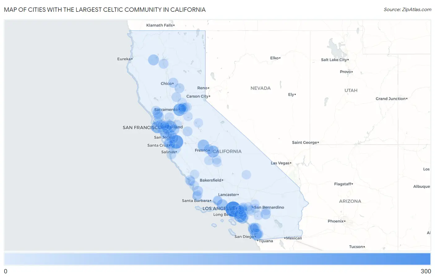 Cities with the Largest Celtic Community in California Map