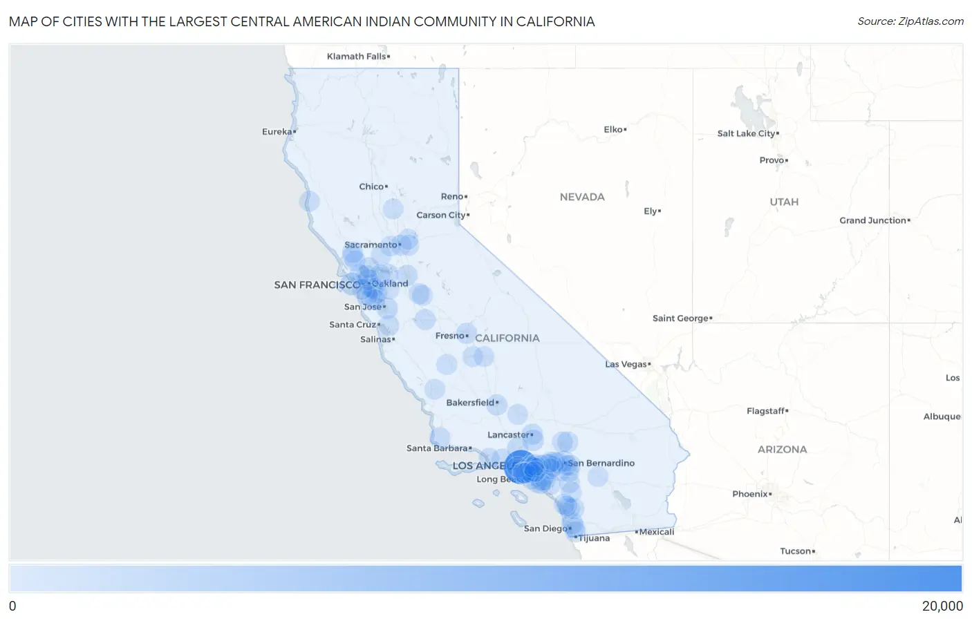 Cities with the Largest Central American Indian Community in California Map
