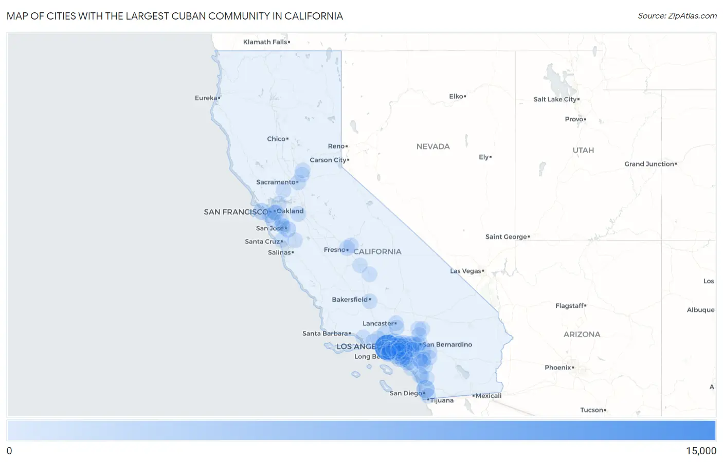 Cities with the Largest Cuban Community in California Map