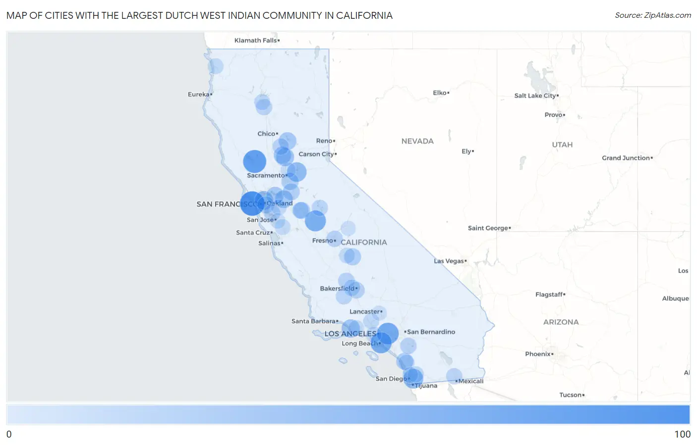 Cities with the Largest Dutch West Indian Community in California Map