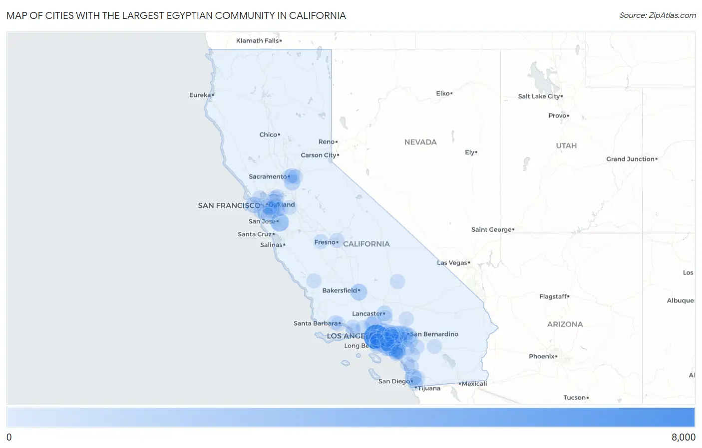 Cities with the Largest Egyptian Community in California Map