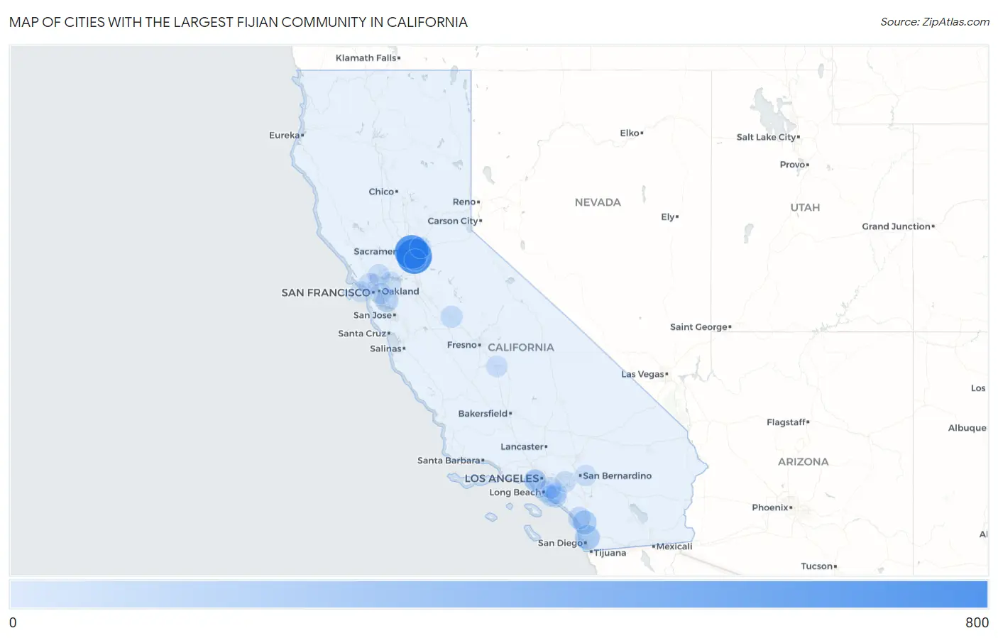 Cities with the Largest Fijian Community in California Map