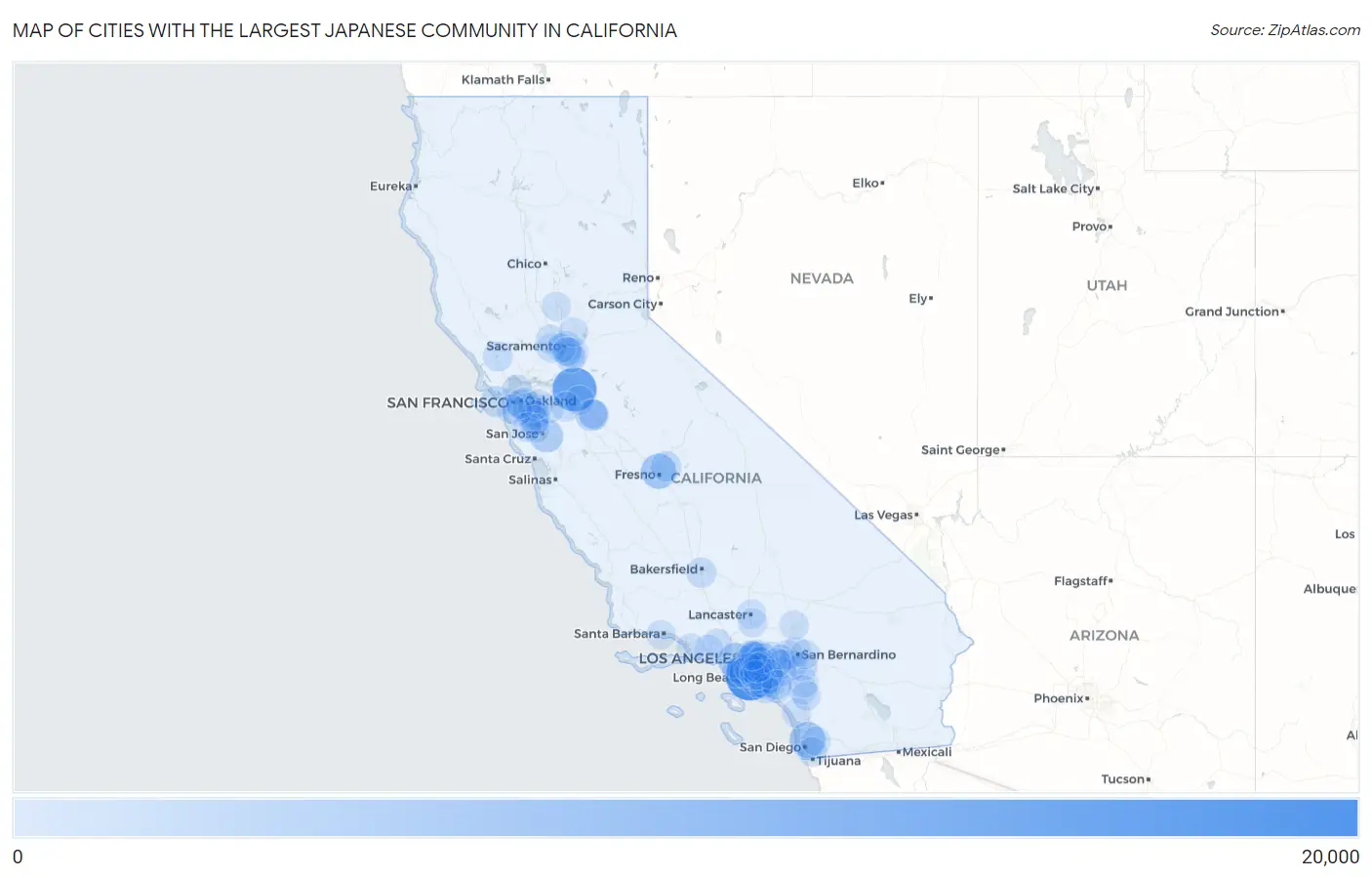 Cities with the Largest Japanese Community in California Map