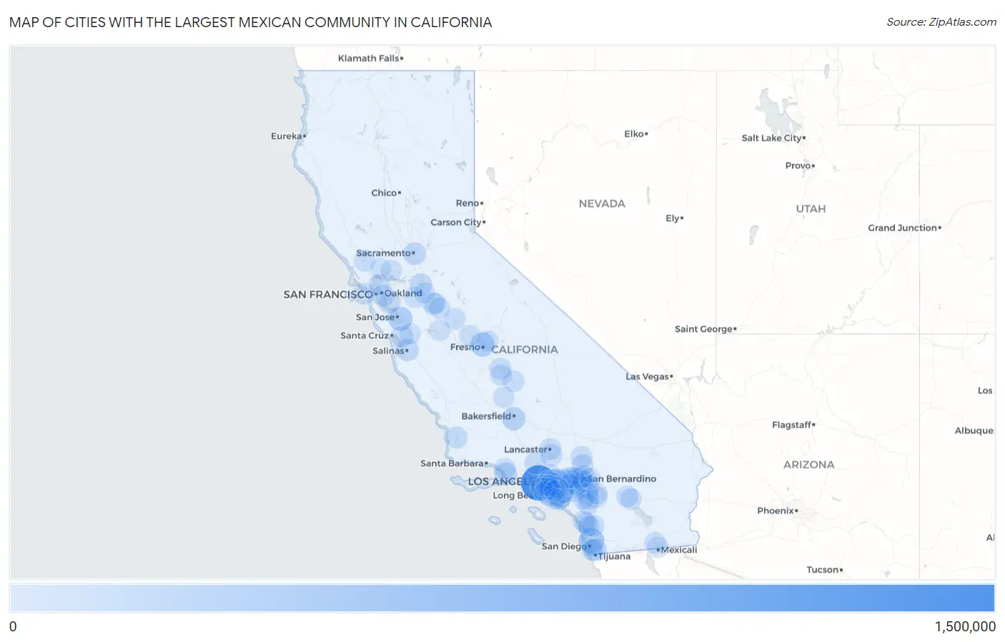 Cities with the Largest Mexican Community in California Map