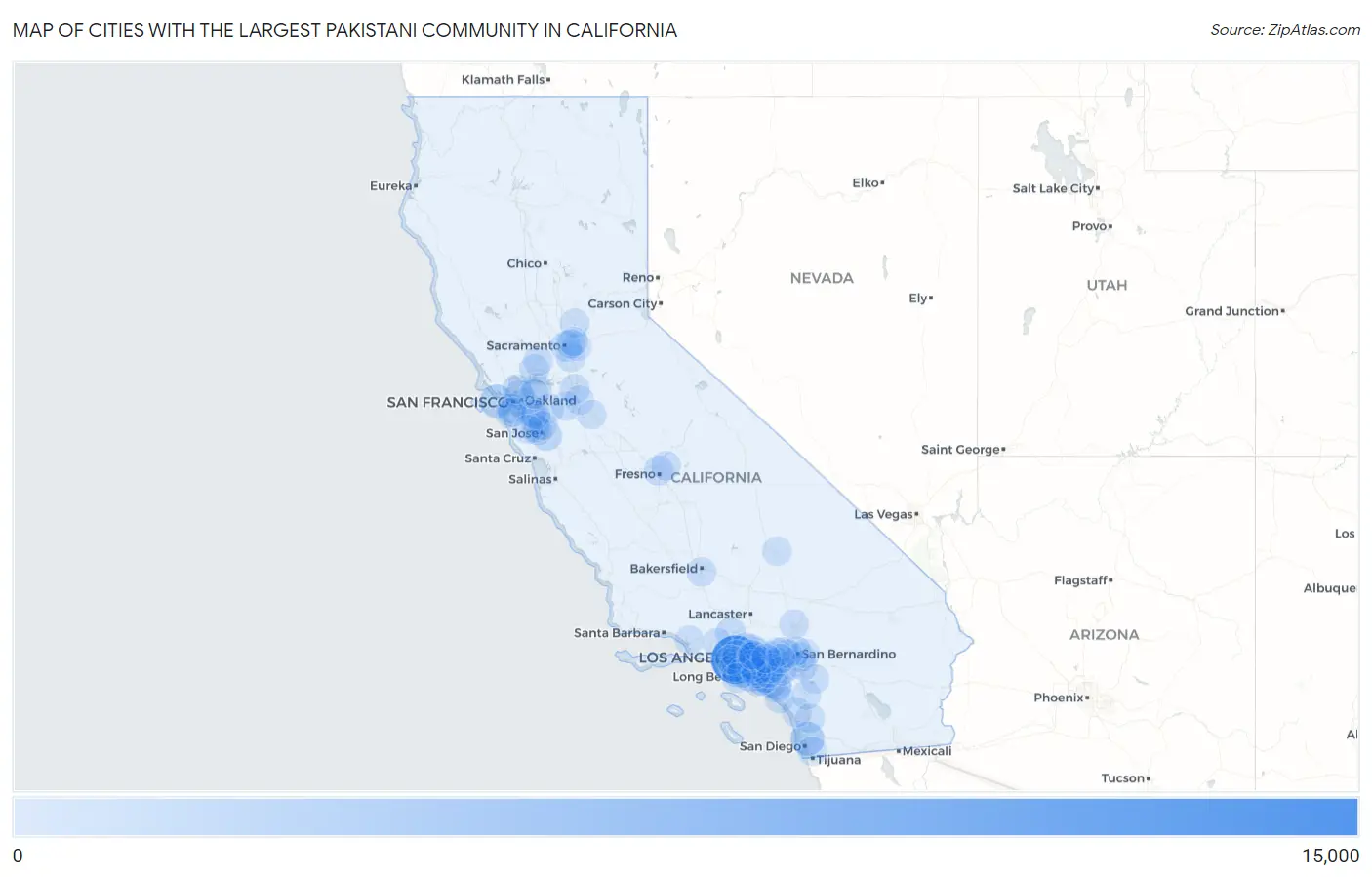 Cities with the Largest Pakistani Community in California Map