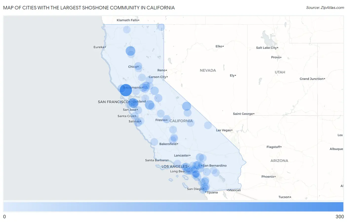 Cities with the Largest Shoshone Community in California Map