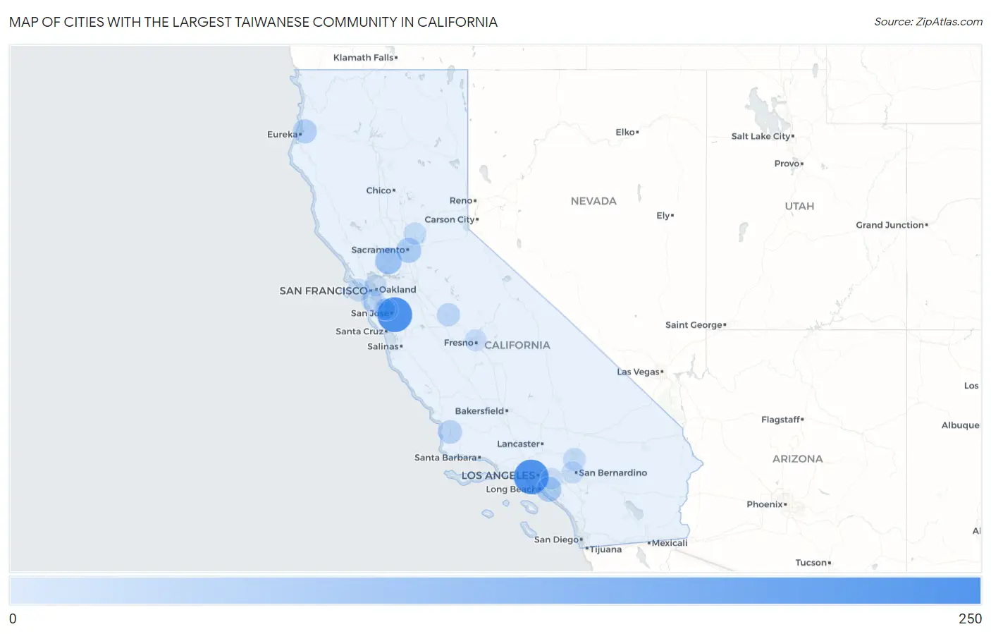 Cities with the Largest Taiwanese Community in California Map