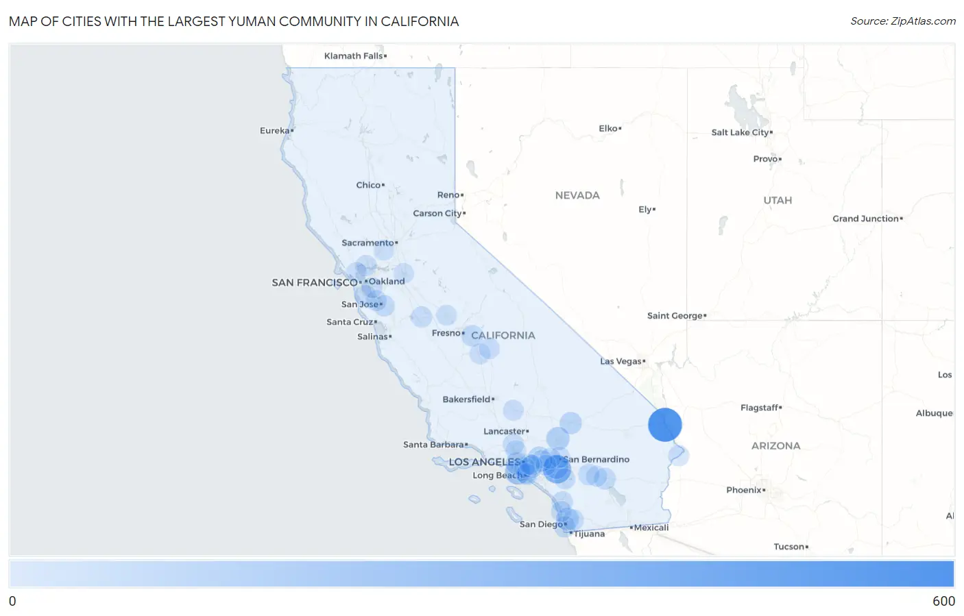 Cities with the Largest Yuman Community in California Map