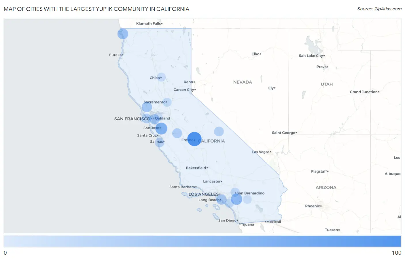 Cities with the Largest Yup'ik Community in California Map