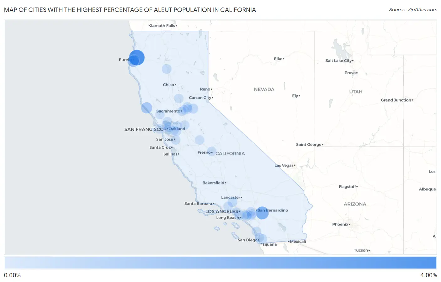 Cities with the Highest Percentage of Aleut Population in California Map