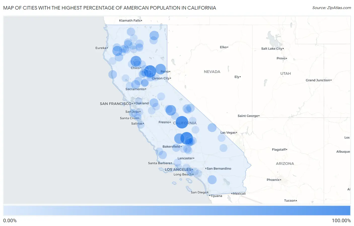 Cities with the Highest Percentage of American Population in California Map