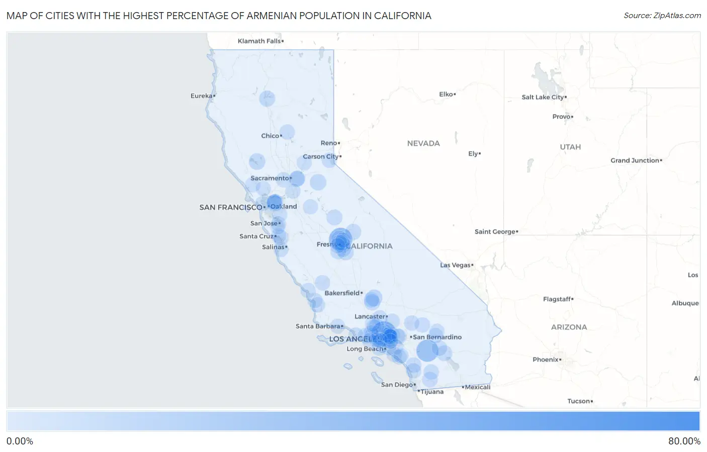 Cities with the Highest Percentage of Armenian Population in California Map