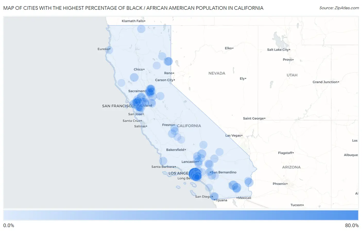 Cities with the Highest Percentage of Black / African American Population in California Map