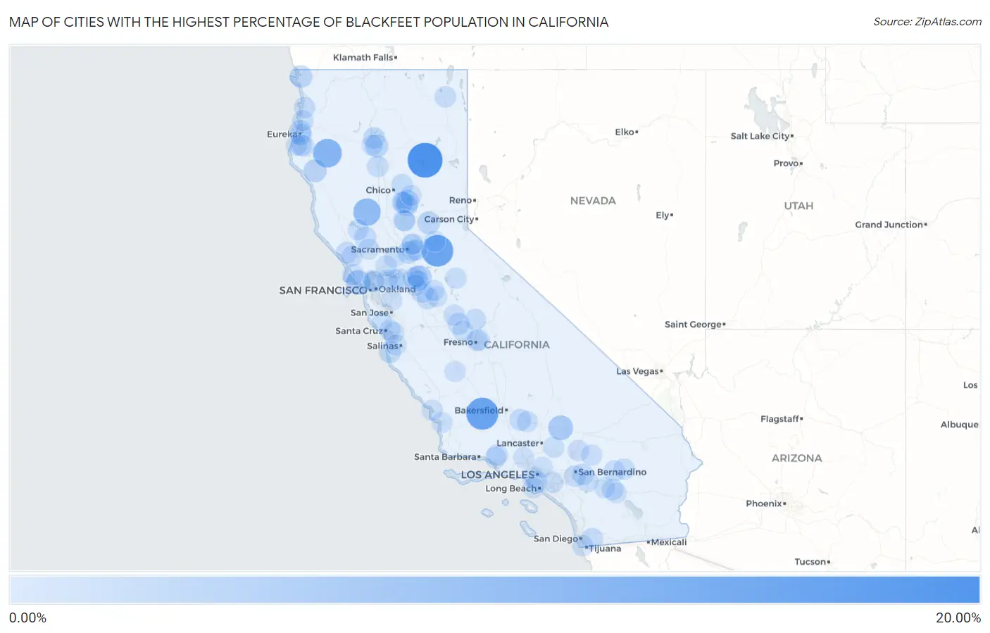 Cities with the Highest Percentage of Blackfeet Population in California Map