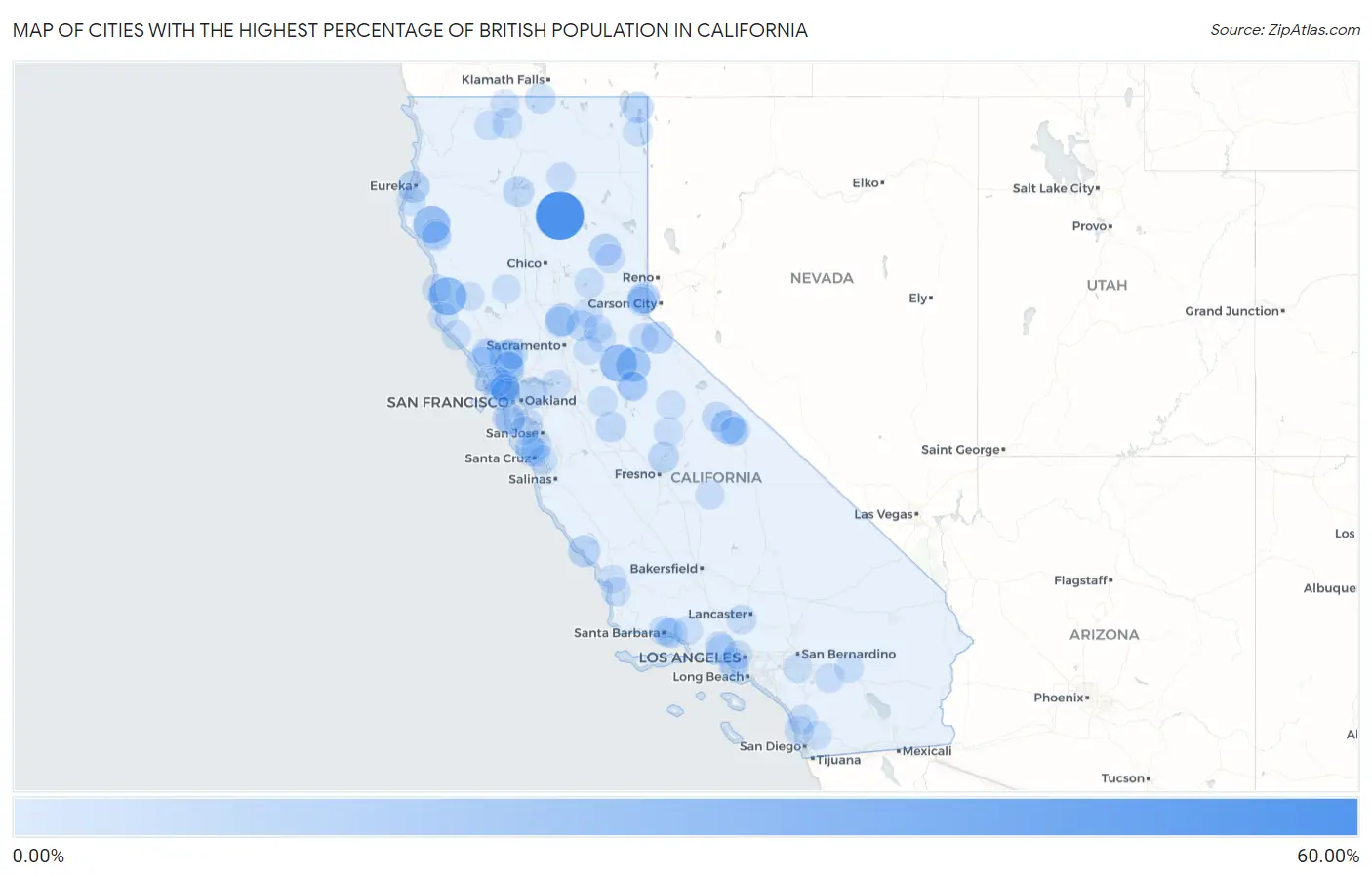 Cities with the Highest Percentage of British Population in California Map