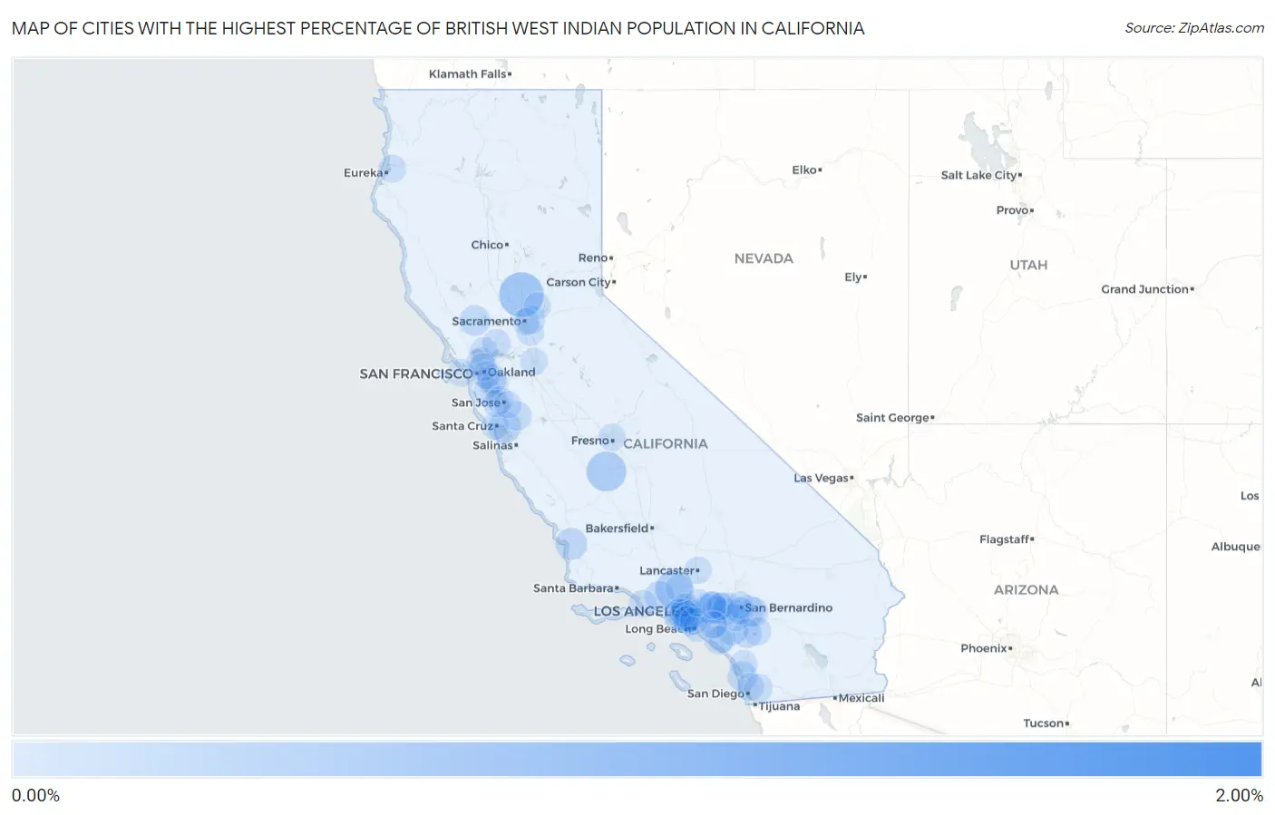 Cities with the Highest Percentage of British West Indian Population in California Map