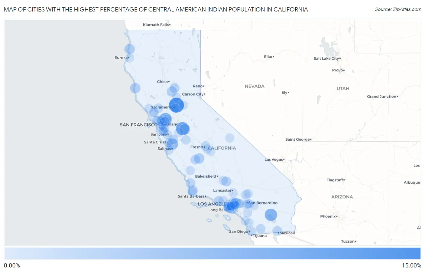 Cities with the Highest Percentage of Central American Indian Population in California Map