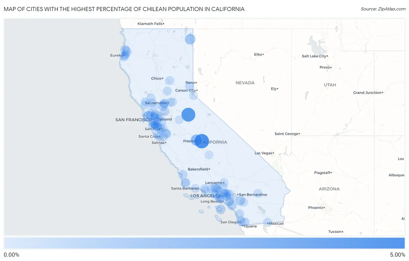 Cities with the Highest Percentage of Chilean Population in California Map