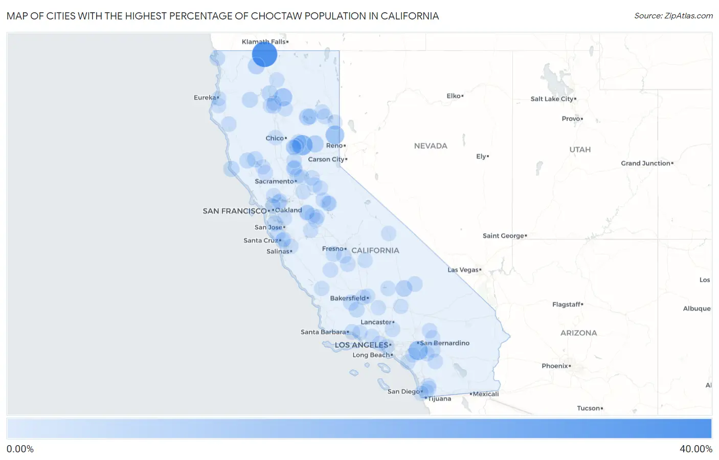 Cities with the Highest Percentage of Choctaw Population in California Map