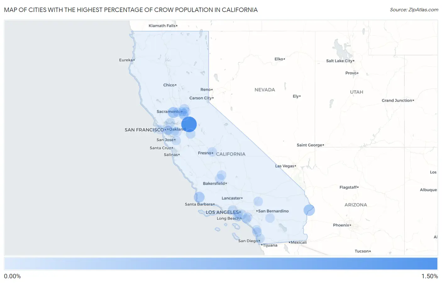 Cities with the Highest Percentage of Crow Population in California Map